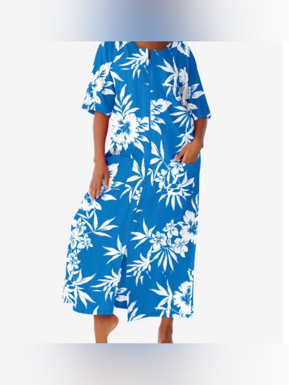NWT Long French Terry Zip-Front Robe - Picture 1 of 3